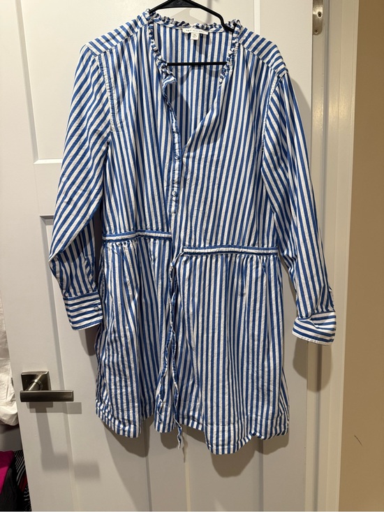 Free Assembly Dresses & Skirts - Striped Blue and White Button-Front Shirt Dress
